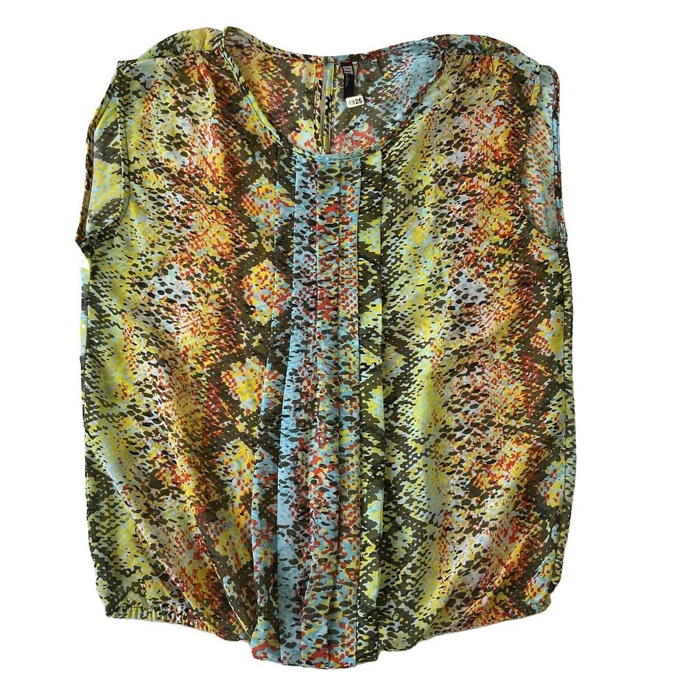 KUT From The Kloth Women Blouse S Yellow Animal Print Sheer Pullover Sleeveless